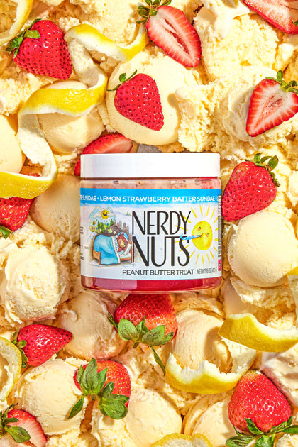 Lemon Strawberry Batter Sundae Peanut Butter Treat | Nerdy Nuts
