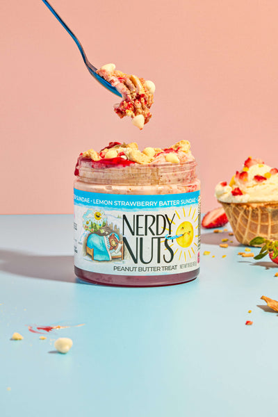 Lemon Strawberry Batter Sundae Peanut Butter Treat | Nerdy Nuts