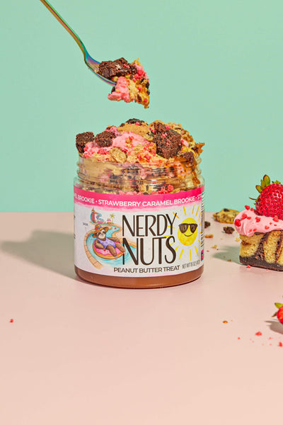 Strawberry Caramel Brookie Peanut Butter Treat | Nerdy Nuts